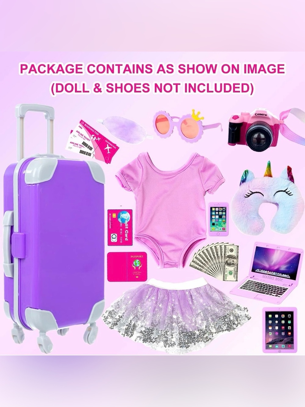 Travel Suitcase Play Set w/ Outfit & Accessories for 18” Dolls